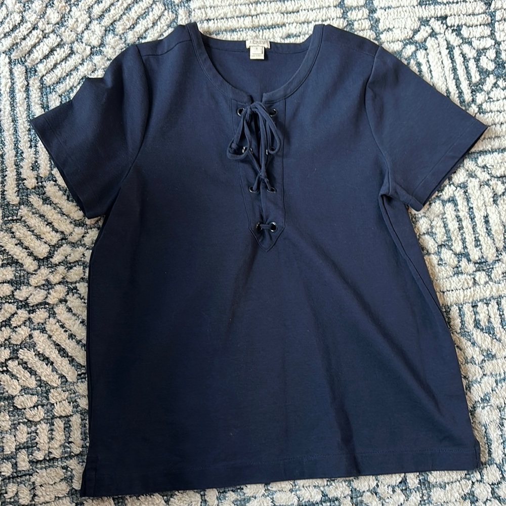 J.Crew tie-front navy tee, size S